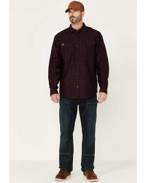 Image #2 - Hawx Men's FR Check Plaid Print Long Sleeve Button Down Work Shirt - Tall , Wine, hi-res