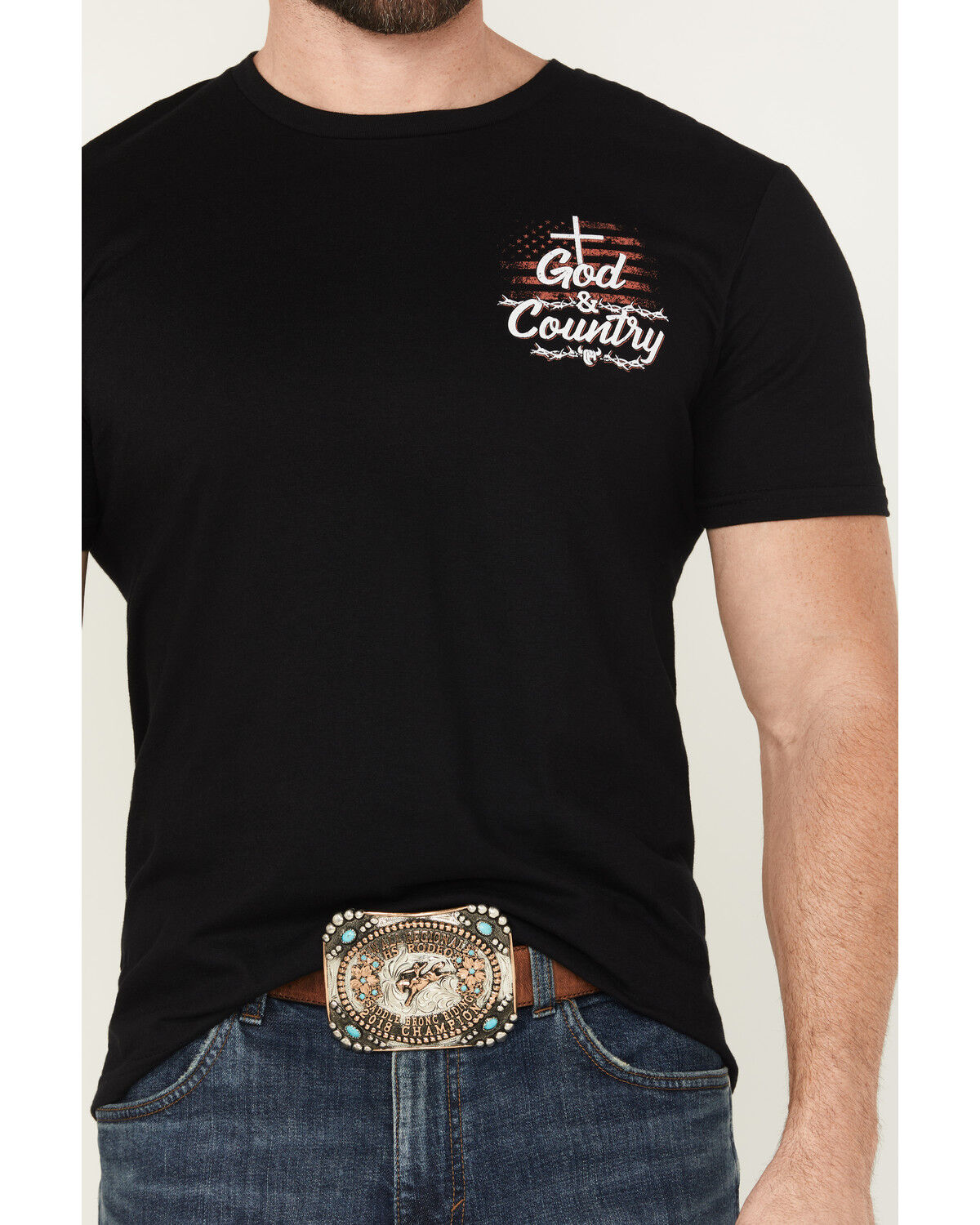 Image #3 - Cowboy Hardware Men's God And Country Short Sleeve Graphic T-Shirt, Black, hi-res
