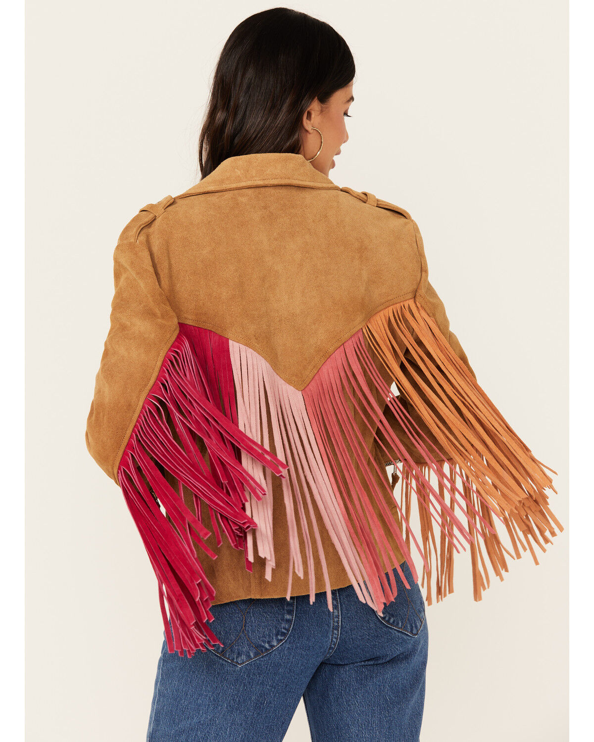 Image #1 - Western & Co Women's Fringe Suede Biker Jacket, Tan, hi-res
