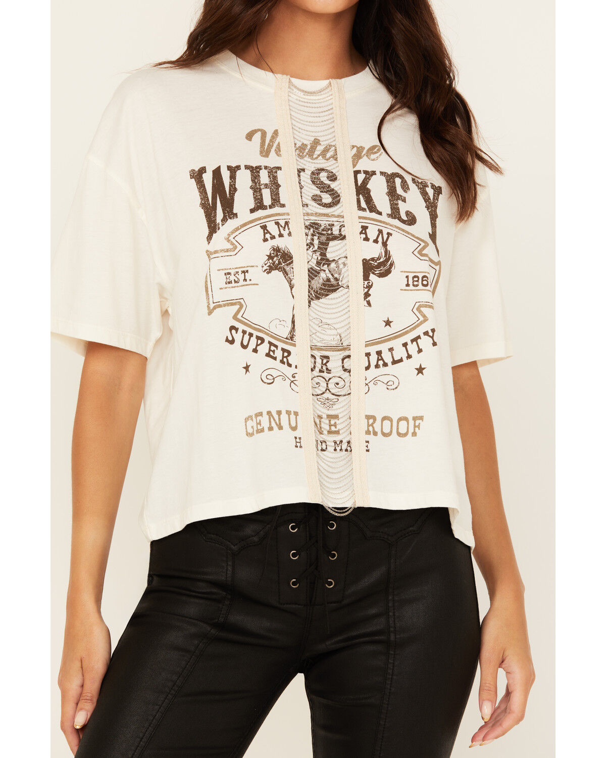 Image #3 - Shyanne Women's Chain Front Whiskey Short Sleeve Graphic Tee, White, hi-res