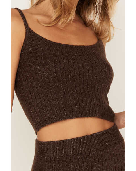 Image #3 - Cleo + Wolf Women's Ribbed Sweater Knit Cropped Tank Top, Chocolate, hi-res