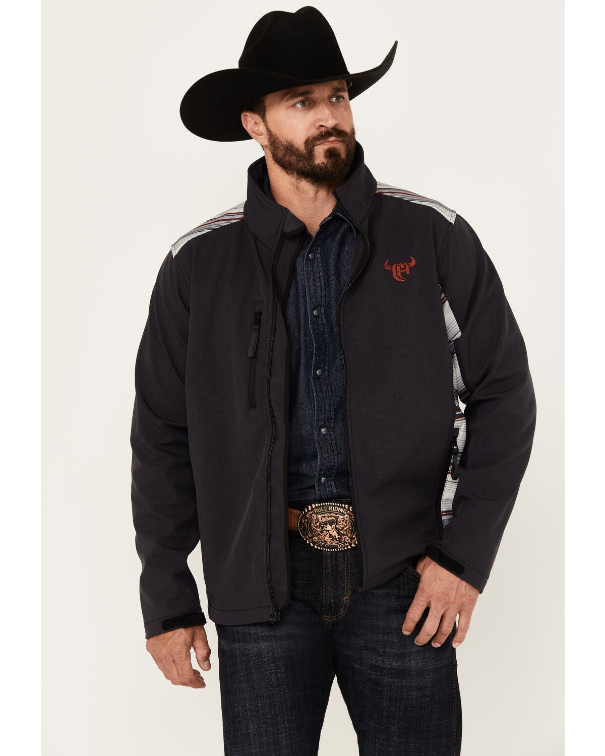 Cowboy Hardware Men's Serape Block Softshell Jacket, Dark Grey, hi-res