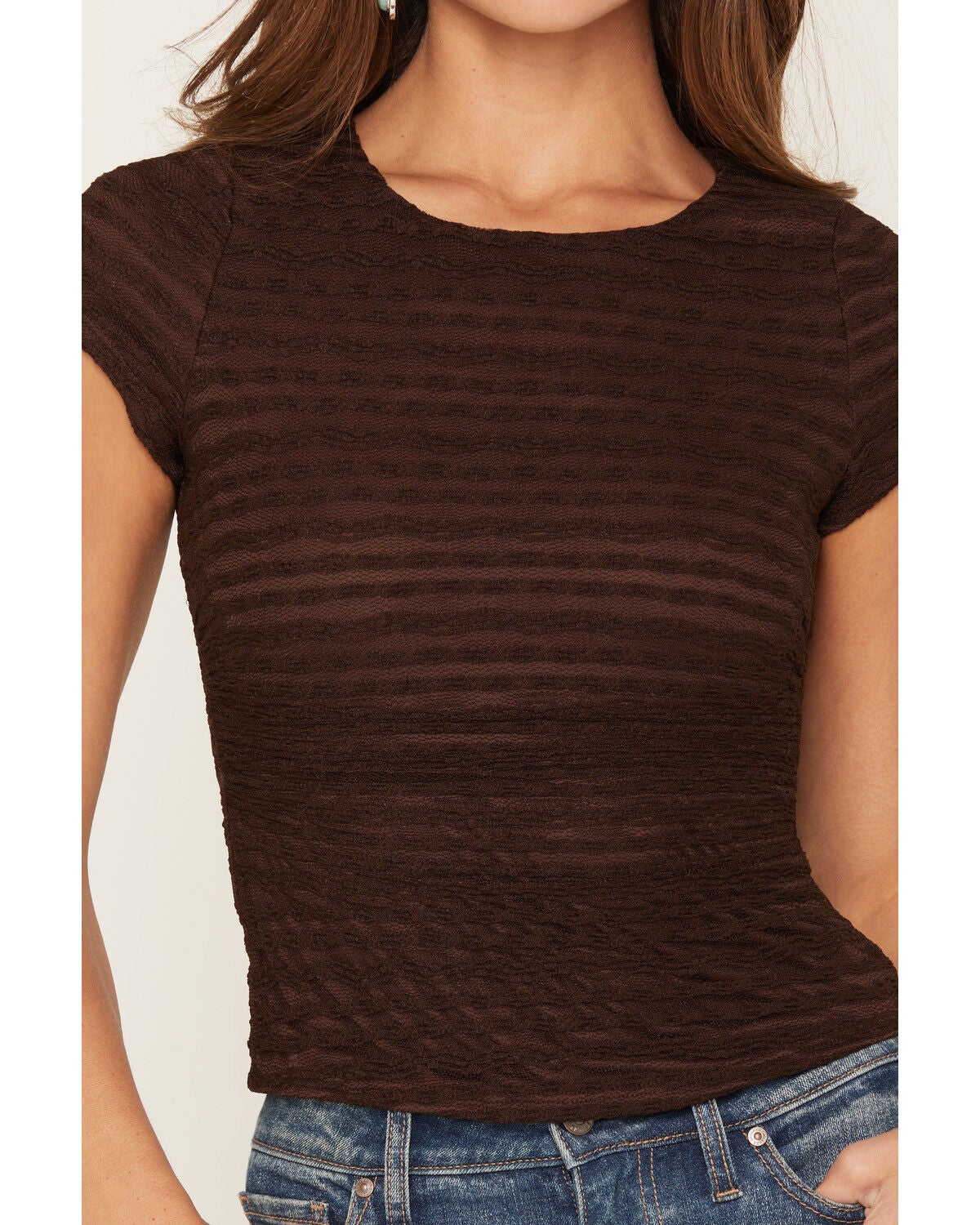 Image #3 - Ash & Violet Women's Lace Short Sleeve Tee, Brown, hi-res
