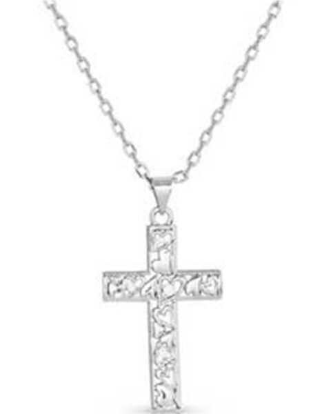 Montana Silversmiths Women's Heartfelt Faith Cross Necklace , Silver, hi-res