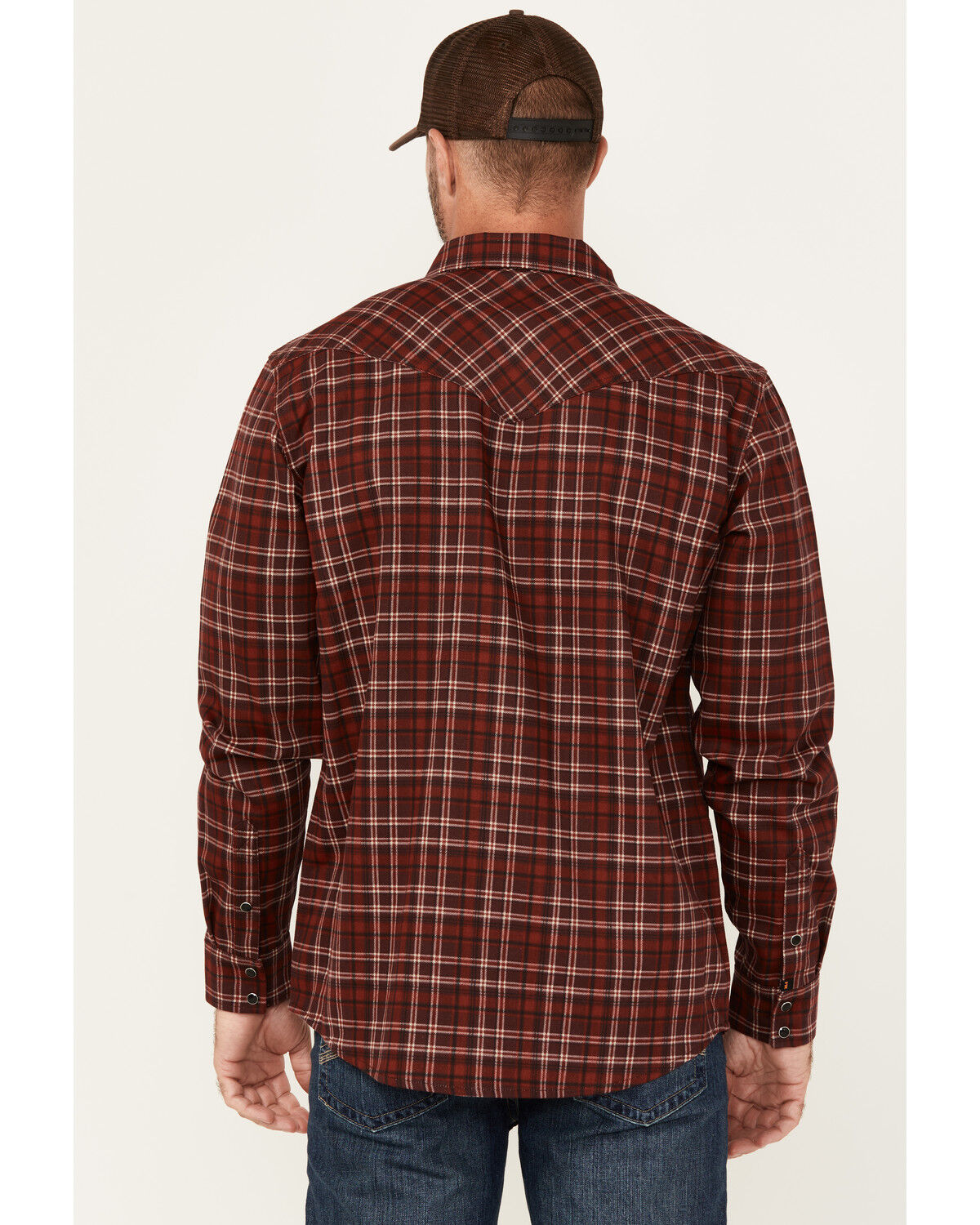 Image #4 - Carhartt Men's FR Plaid Print Long Sleeve Snap Western Work Shirt, Burgundy, hi-res