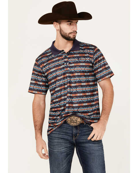 RANK 45® Men's Lusaka Southwestern Print Short Sleeve Polo Shirt , Dark Blue, hi-res