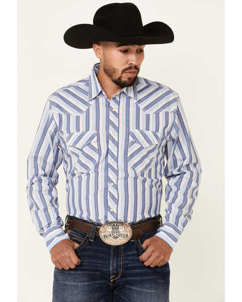 Wrangler 20X Men's Stripe Long Sleeve Snap Western Shirt , Blue, hi-res