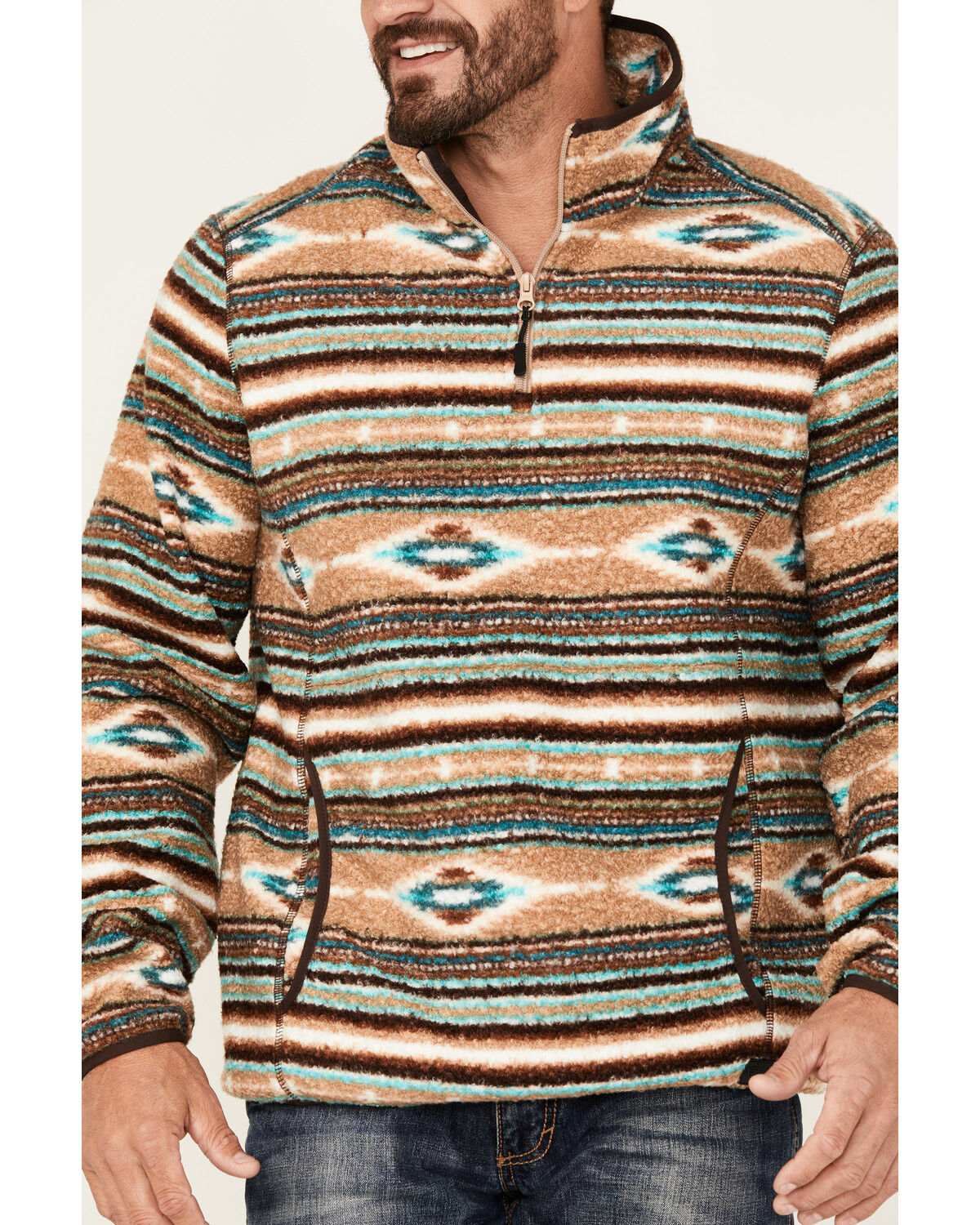 Image #4 - Rock & Roll Denim Men's Southwestern Striped Berber 1/4 Zip Pullover, Multi, hi-res