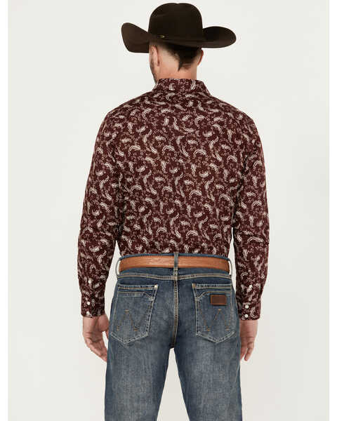 Image #4 - Cody James Men's Fiery Paisley Print Long Sleeve Snap Western Shirt, Burgundy, hi-res