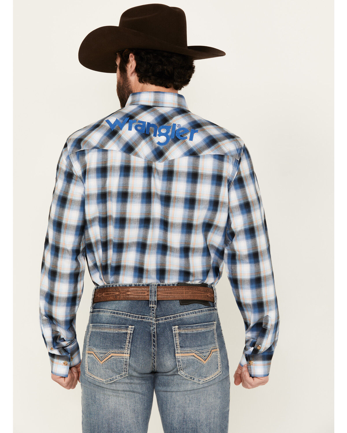 Image #4 - Wrangler Men's Logo Plaid Print Long Sleeve Button-Down Western Shirt, Blue, hi-res