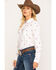 Cruel Girl Women's White Teepee Print Snap Long Sleeve Western Shirt , White, hi-res