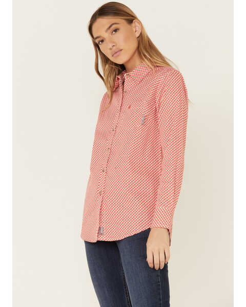 Image #1 - Ariat Women's Boot Barn Exclusive FR Sofia Geo Print Long Sleeve Button Down Work Shirt, Red, hi-res
