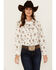 Image #1 - Ariat Women's Horse Print Long Sleeve Snap Western Shirt, White, hi-res