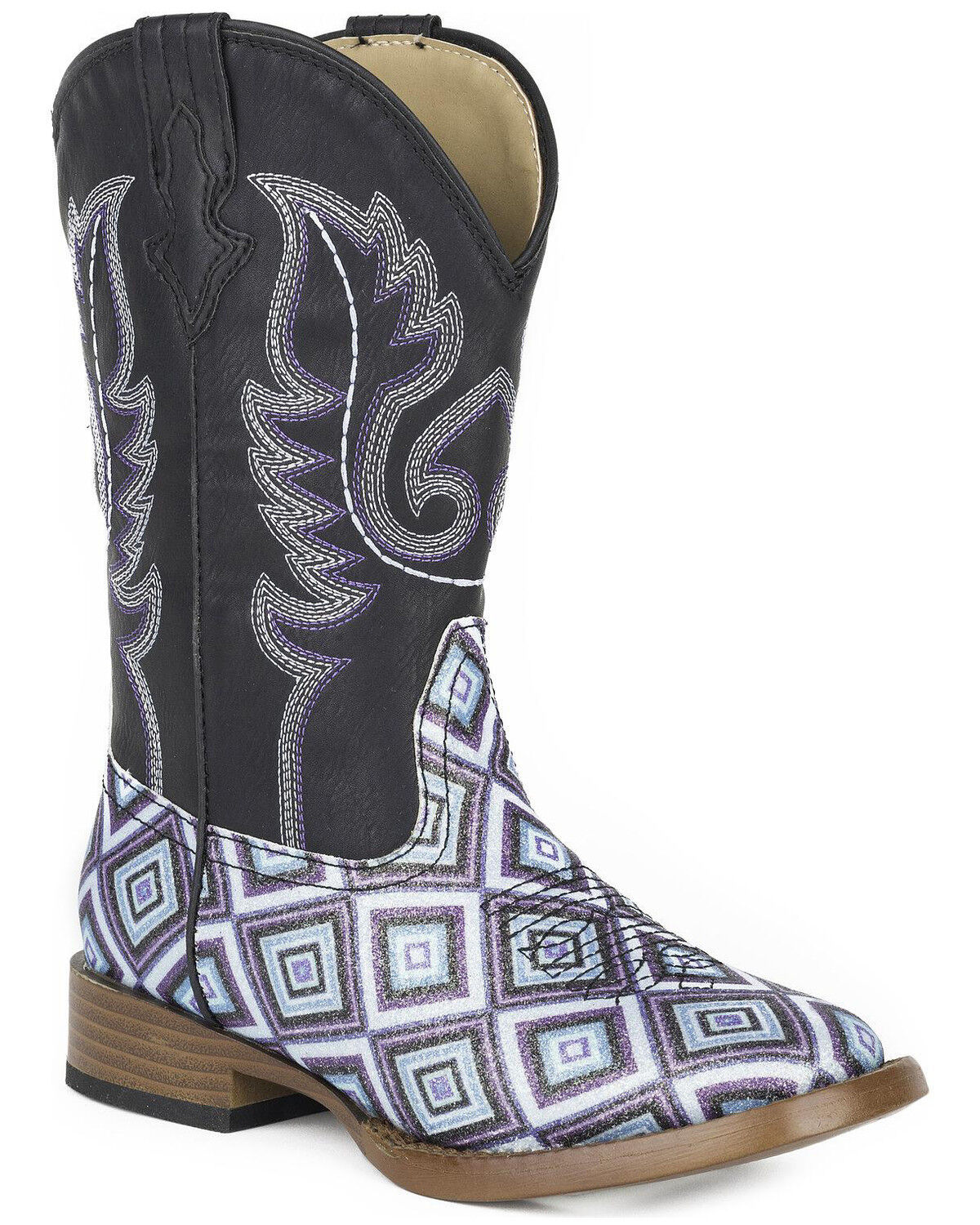 Image #1 - Roper Girls' Glitter Diamonds Western Boots - Square Toe, Blue, hi-res