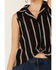 Rock & Roll Denim Women's Serape Stripe Tie-Front Sleeveless Button Down Western Shirt, Black, hi-res