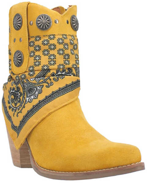 Dingo Women's Suede Bandida Western Booties - Medium Toe , Yellow, hi-res