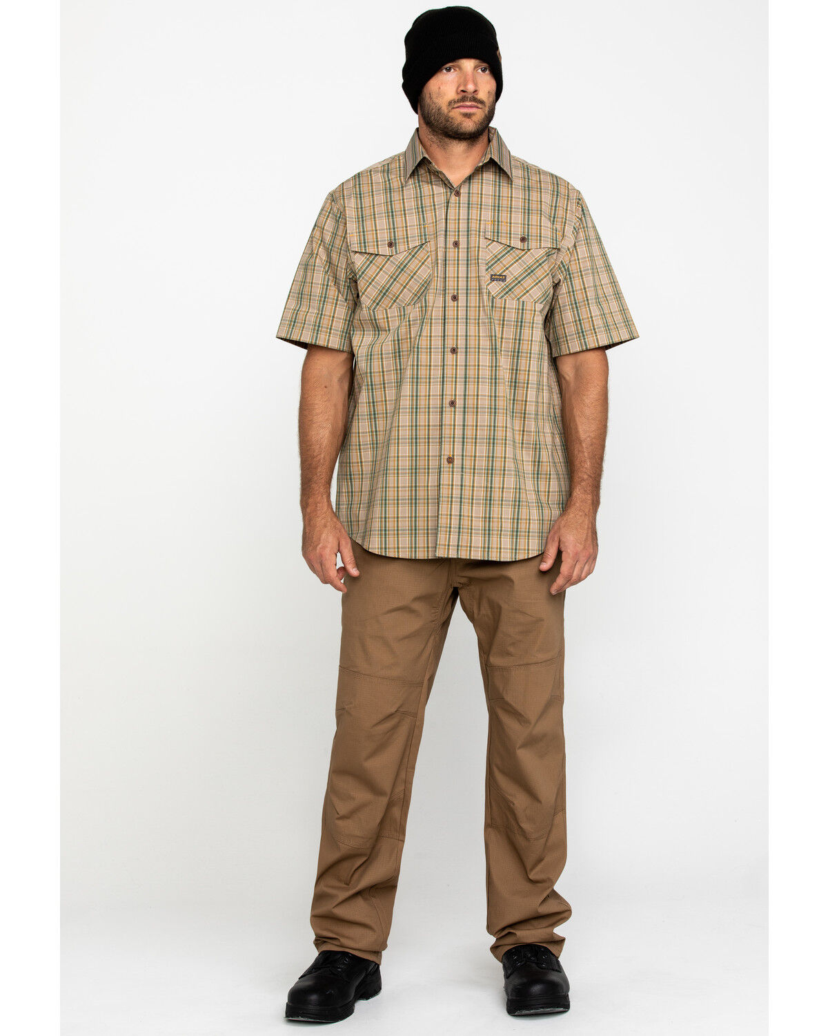 Image #6 - Ariat Men's Tan Plaid Rebar Made Tough Short Sleeve Work Shirt, Beige/khaki, hi-res