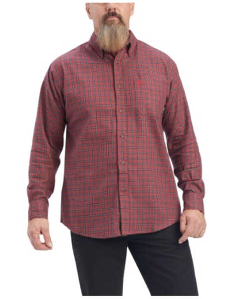 Ariat Men's FR Payne Plaid Long Sleeve Button-Down Work Shirt - Big & Tall , Mahogany, hi-res