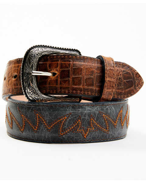 Image #1 - Cody James Men's Etched Caiman Antique Belt , Black/brown, hi-res