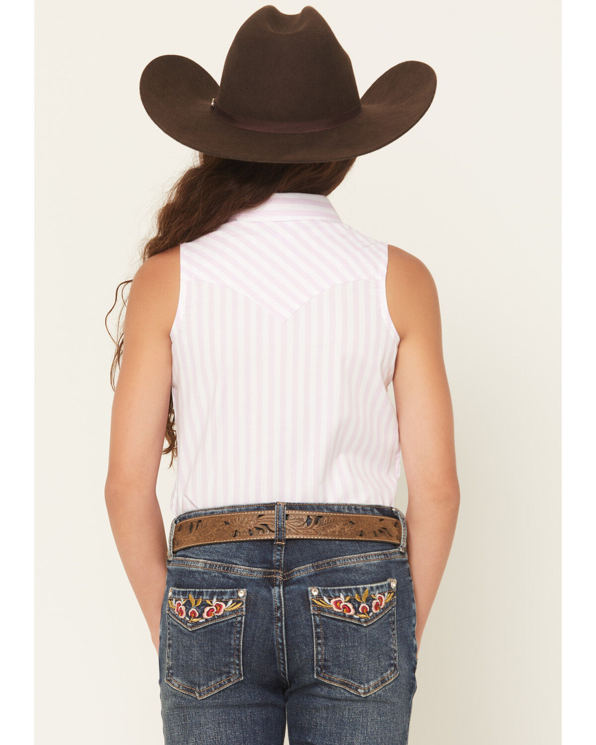 Image #4 - Wrangler Girls' Striped Sleeveless Pearl Snap Western Shirt, Pink, hi-res