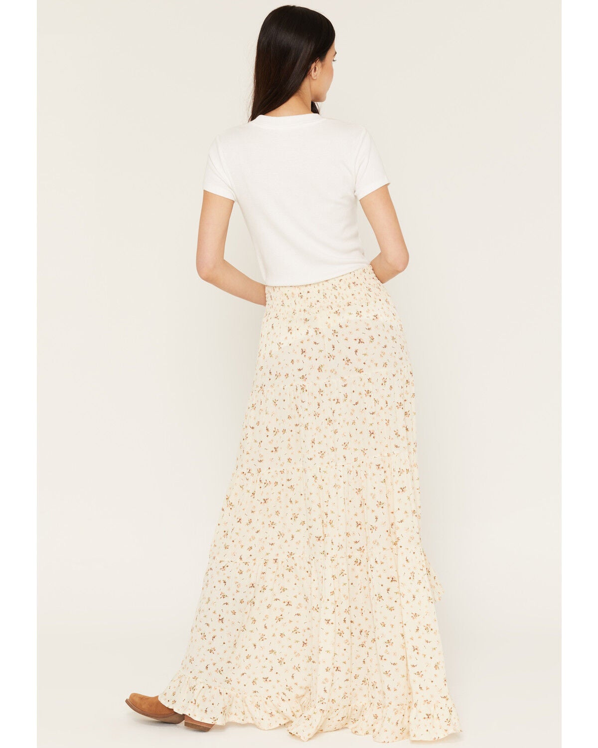 Image #3 - Wild Moss Women's Floral Print High-Low Midi Skirt, Cream, hi-res