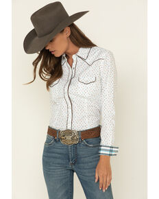 Rough Stock by Panhandle Women's Picacho Southwest Long Sleeve Western Shirt, Ivory, hi-res