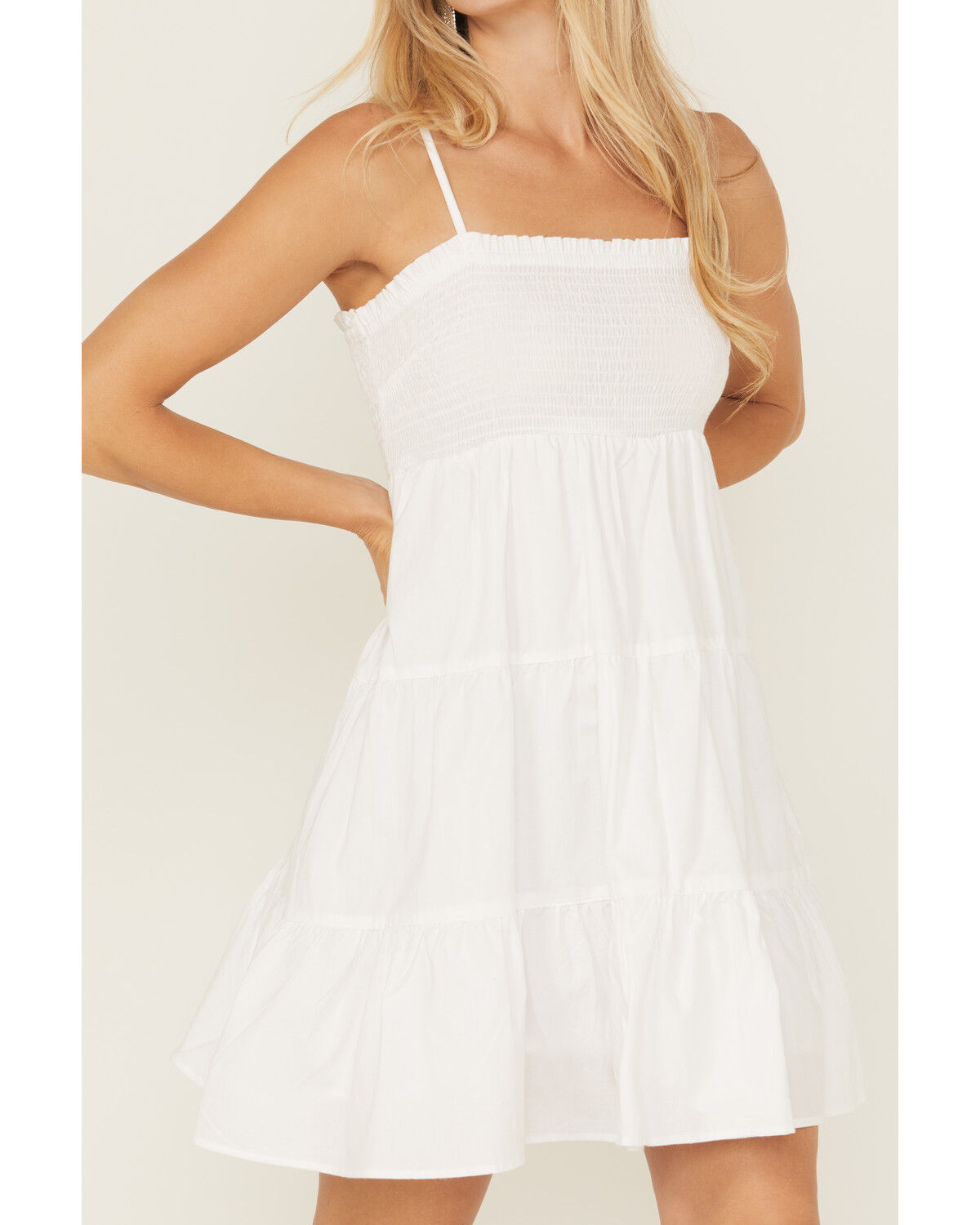 Image #3 - Angie Women's Smocked Front Mini Dress, White, hi-res