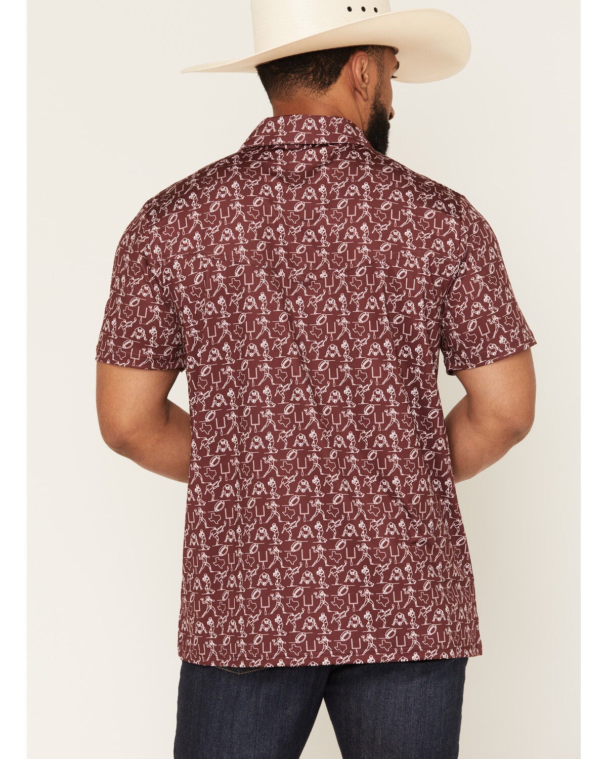 Image #4 - Rock & Roll Denim Men's Game Day Short Sleeve Snap Polo, Maroon, hi-res