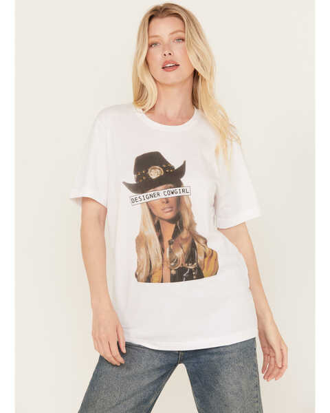 Gina Tees Women's Embellished Designer Cowgirl Graphic Tee, White, hi-res