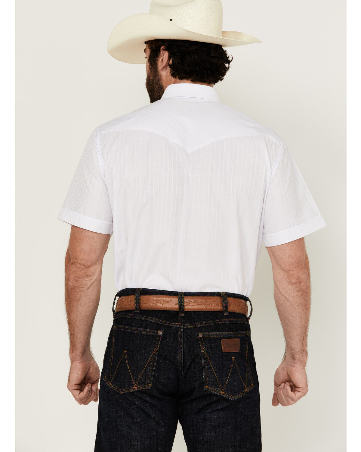 Image #4 - Rodeo Clothing Men's Tonal Satin Striped Short Sleeve Pearl Snap Western Shirt, White, hi-res