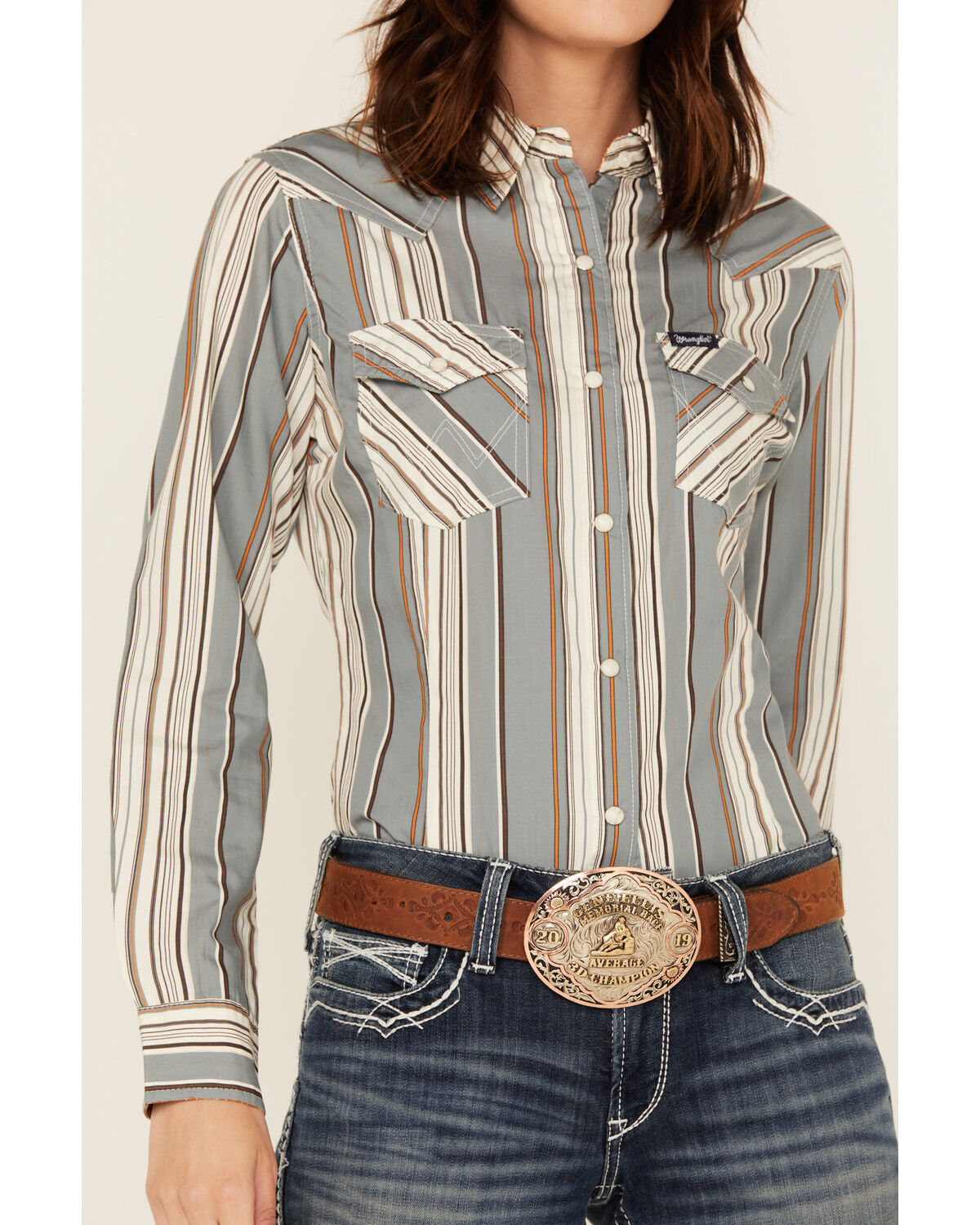 Image #3 - Wrangler Retro Women's Striped Long Sleeve Snap Western Shirt, Blue, hi-res