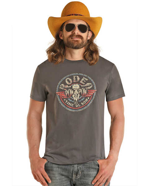 Rock & Roll Denim Men's Dale Brisby Rodeo Time Short Sleeve Graphic T-Shirt, Charcoal, hi-res