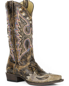 Stetson Women's Eagle Reagan Western Boots - Snip Toe , Brown, hi-res