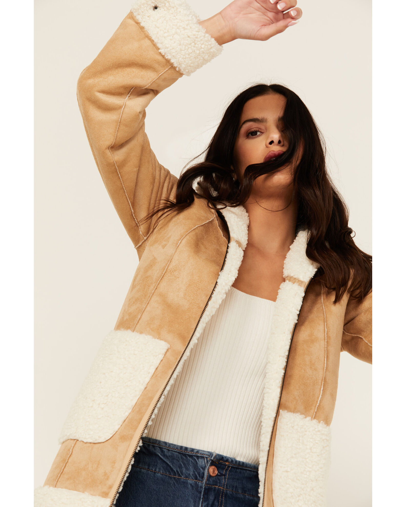 Faux suede and sherpa jacket top