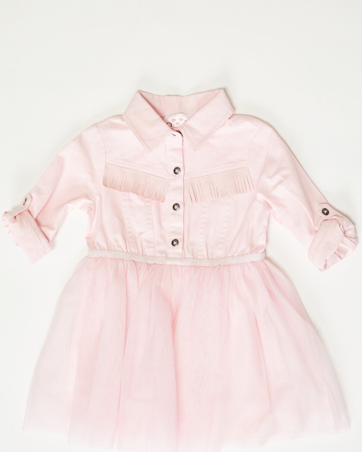 Sugar California Toddler Girls' Fringe Long Sleeve Button-Down Denim Tutu Dress, Blush, hi-res