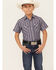 Image #1 - Ely Walker Boys' Dobby Striped Short Sleeve Pearl Snap Western Shirt, Blue, hi-res