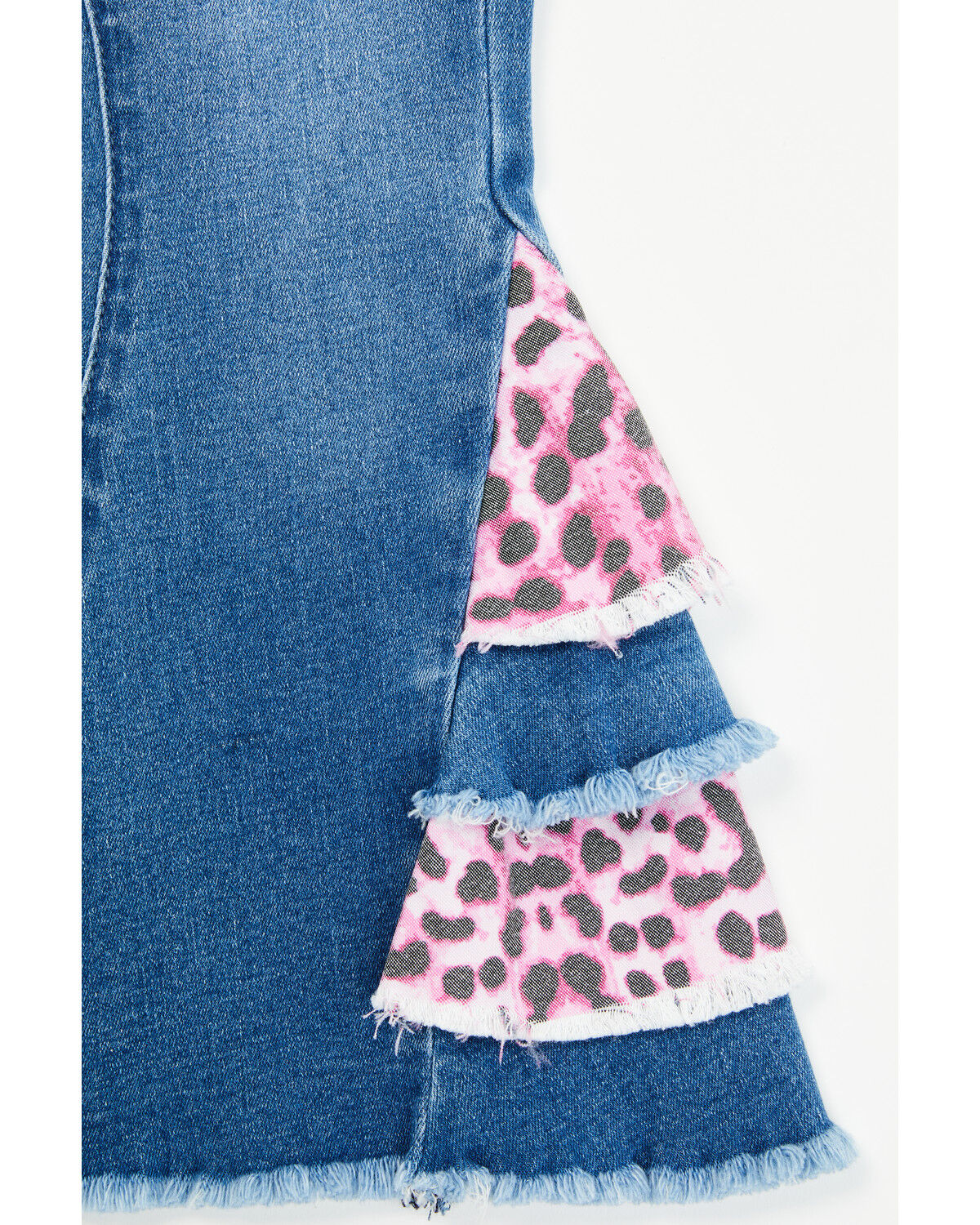 Image #2 - Cowgirl Hardware Toddler Girls' Leopard Print Side Ruffle Flare Jeans, Blue, hi-res