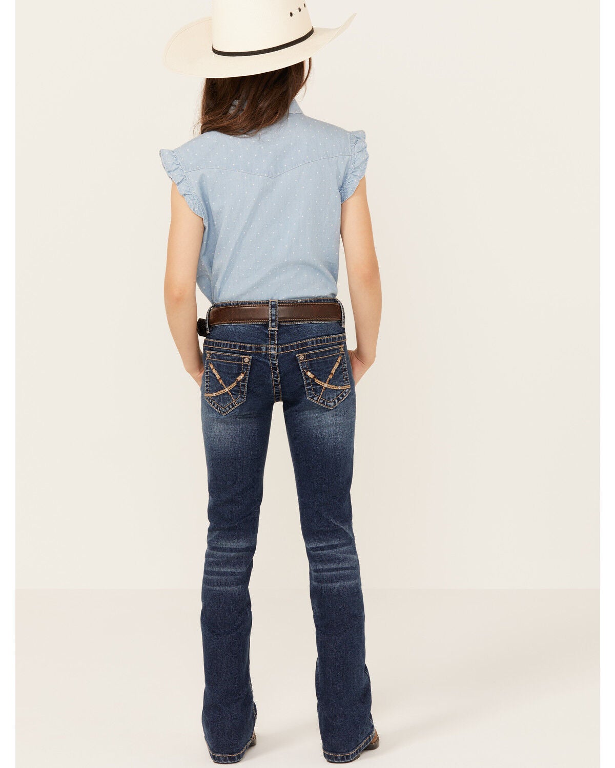 Image #3 - Shyanne Little Girls' Dark Wash Arrow Bootcut Stretch Denim Jeans, Blue, hi-res