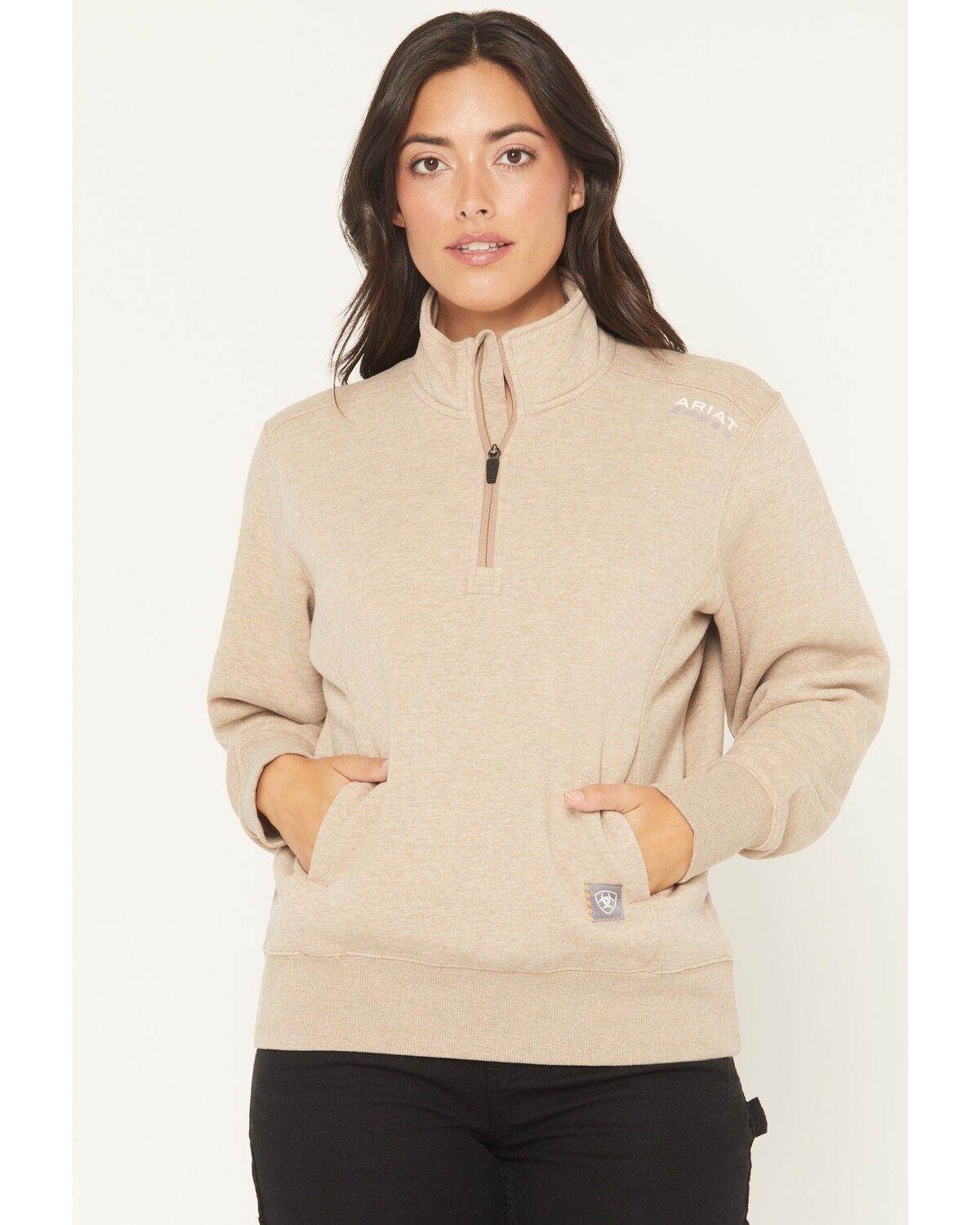 Image #1 - Ariat Women's Rebar Lightweight 1/2 Zip Pullover, Oatmeal, hi-res