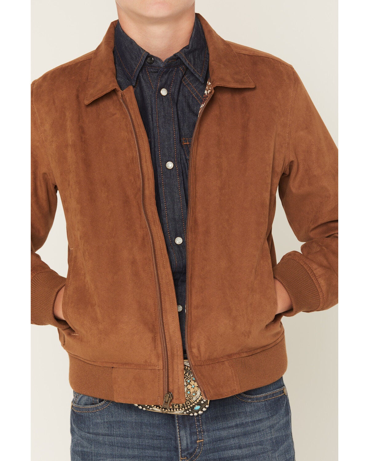 Image #3 - Cody James Boys' Harrington Faux Suede Bomber Jacket, Lt Brown, hi-res