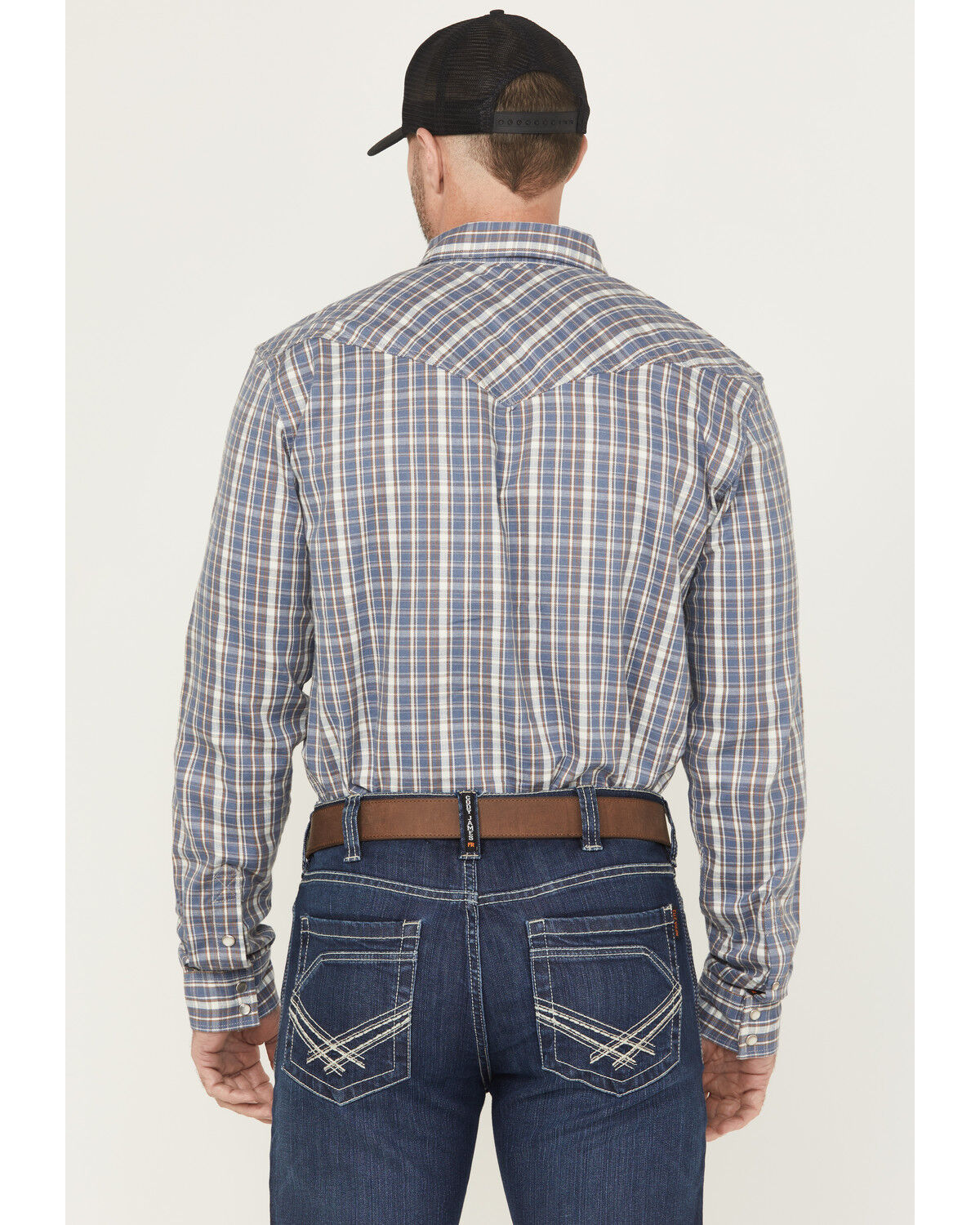Image #4 - Cody James Men's FR Plaid Print Long Sleeve Snap Work Shirt, Indigo, hi-res