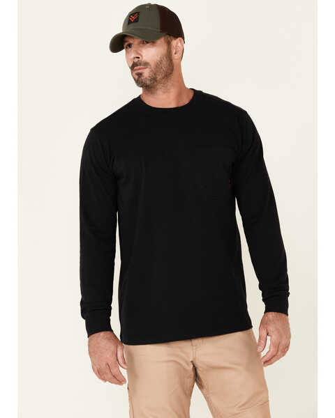 Hawx Men's Solid Black Forge Long Sleeve Work Pocket T-Shirt - Tall, Black, hi-res