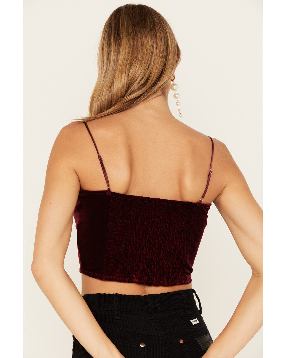 Image #4 - Sadie & Sage Women's Misty Velvet Crop Cami Top, Wine, hi-res