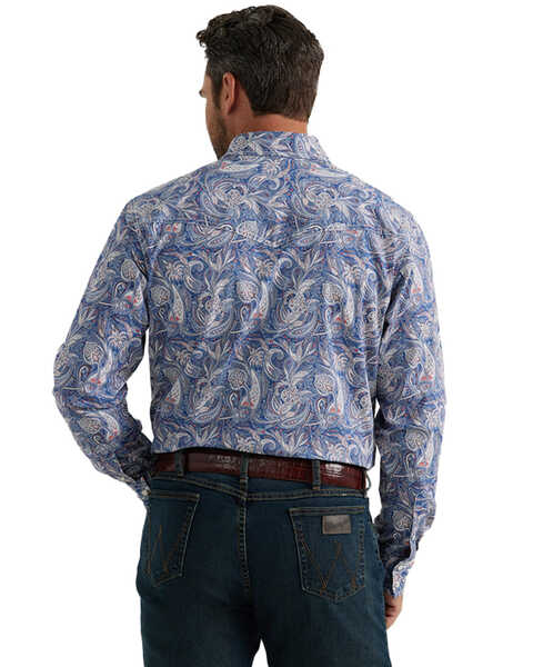 Image #3 - Wrangler 20X Men's Paisley Print Long Sleeve Pearl Snap Stretch Western Shirt , Blue, hi-res