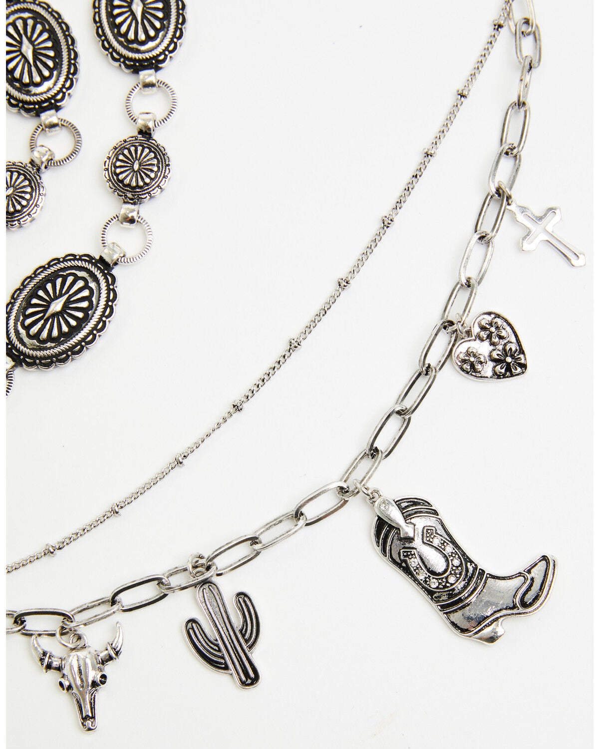 Image #2 - Shyanne Women's Layered Charm Concho Chain Belt, Silver, hi-res