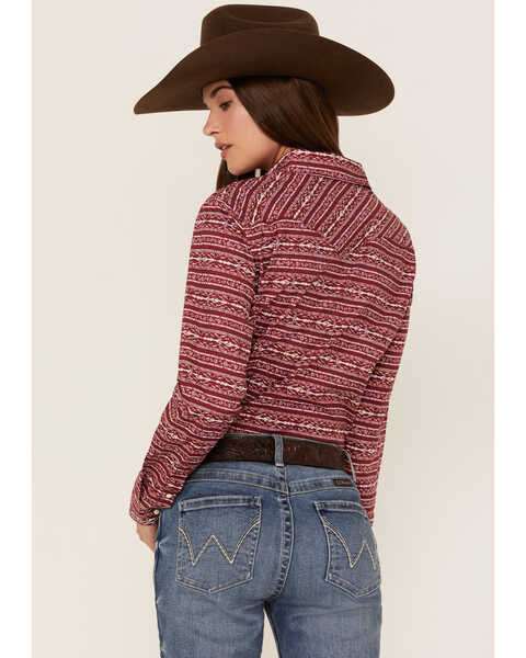 Image #4 - Rough Stock by Panhandle Women's Southwestern Stripe Print Long Sleeve Snap Western Shirt, Red, hi-res