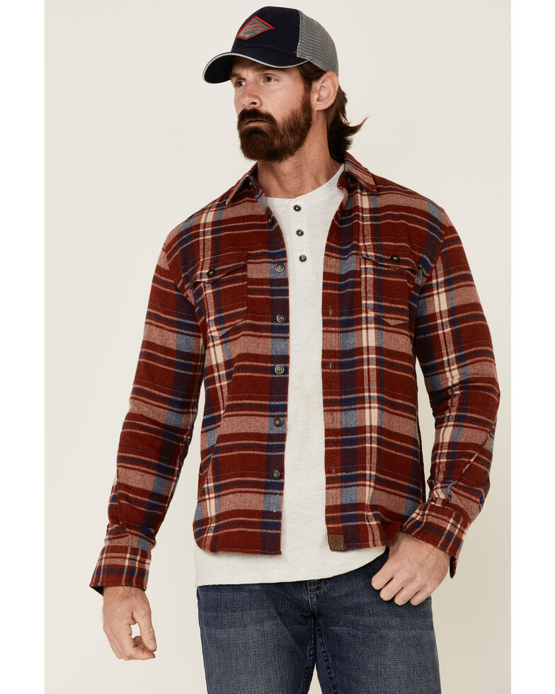 Dakota Grizzly Men's Tawny Red Large Plaid Long Sleeve Western Flannel Shirt , Red, hi-res
