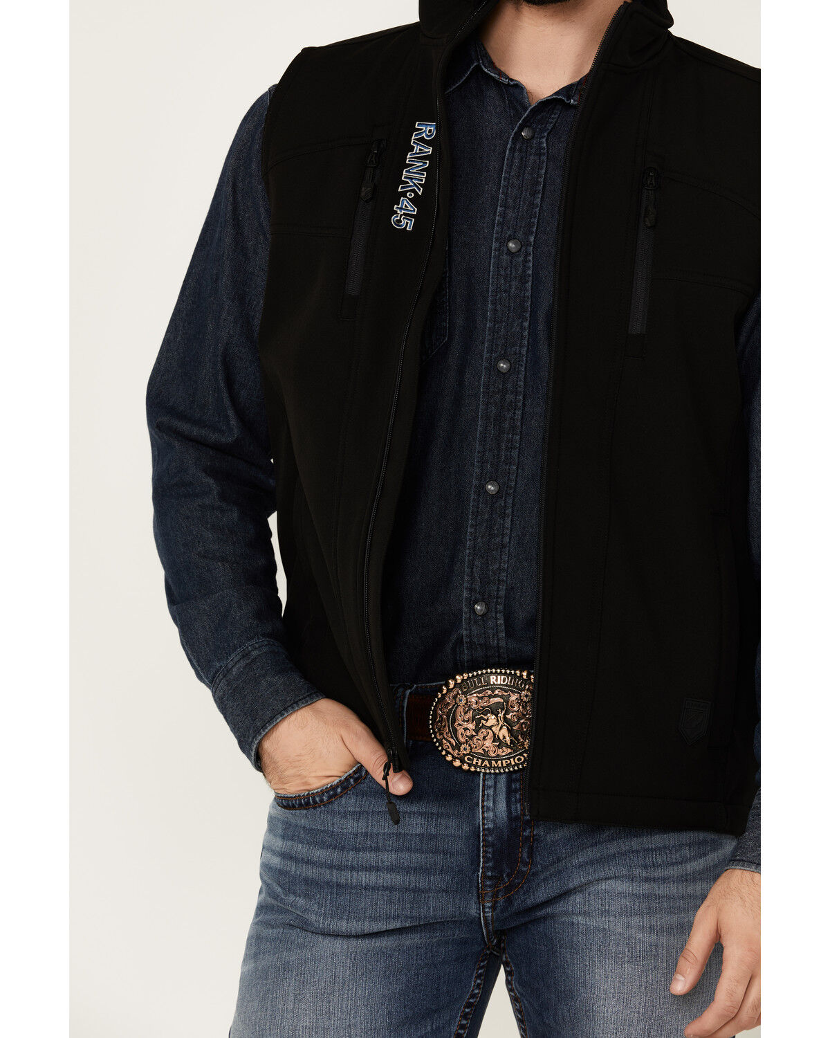 Image #3 - RANK 45® Men's Ralington Embroidered Softshell Vest, Black, hi-res