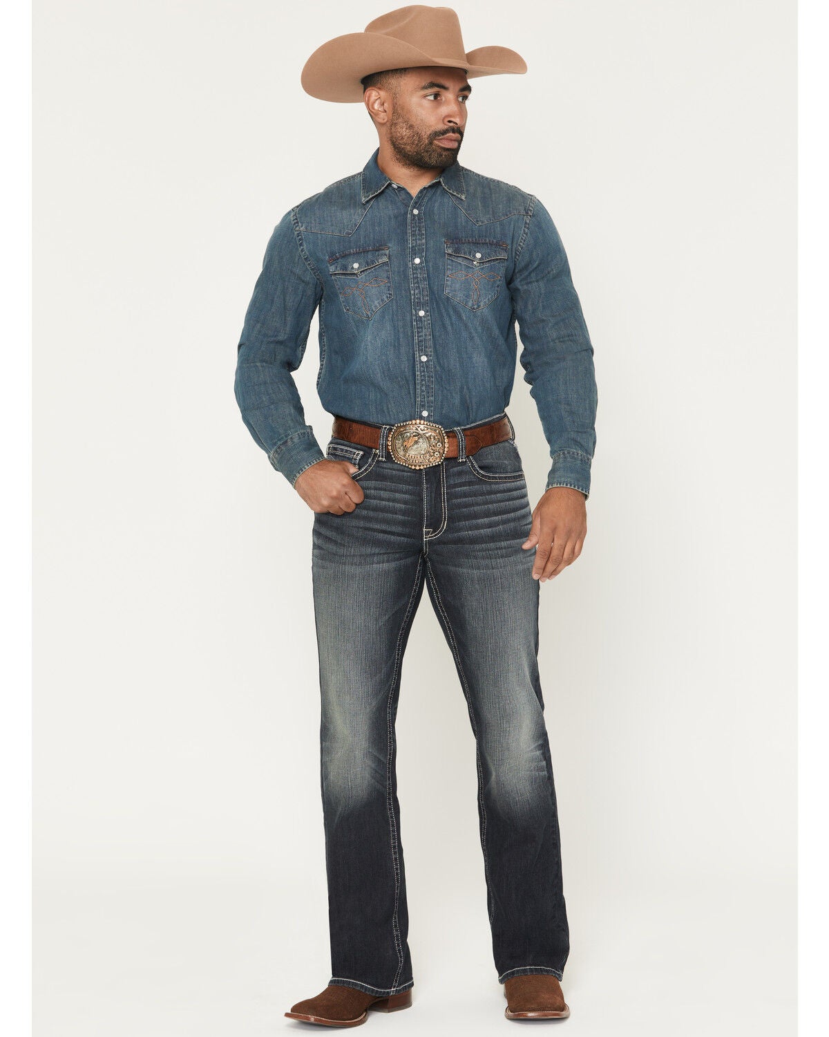 Cody James Men's Cayanne Wash Duke Relaxed Bootcut Stretch Denim Jeans, Dark Wash, hi-res