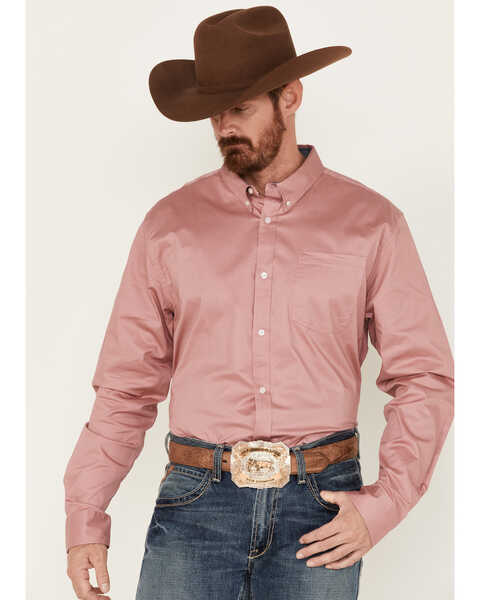 RANK 45 Men's Solid Long Sleeve Button Down Western Shirt, Pink, hi-res